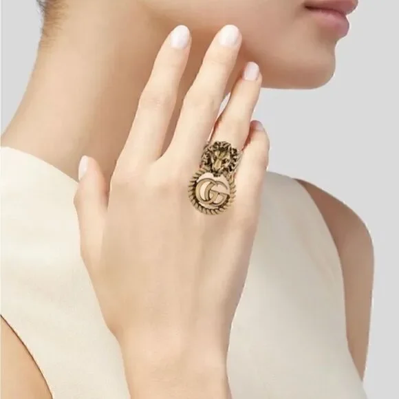 RARE Authentic Gucci Antique Lion Head GG Ring ✨ - Picture 3 of 8